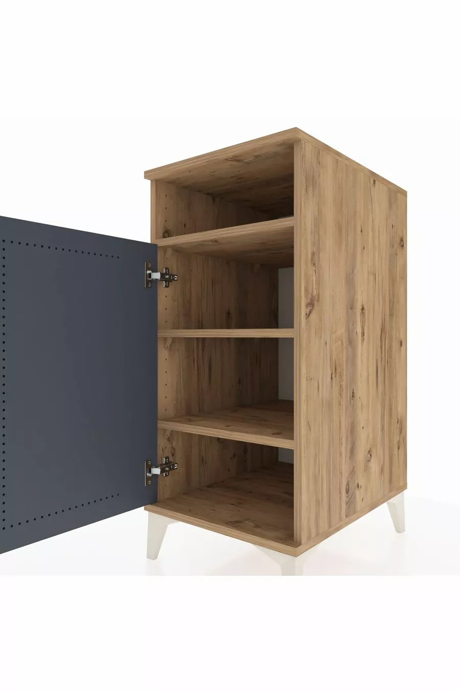 Table de chevet Kronos à 3 étagères avec 1 porte, pin-anthracite