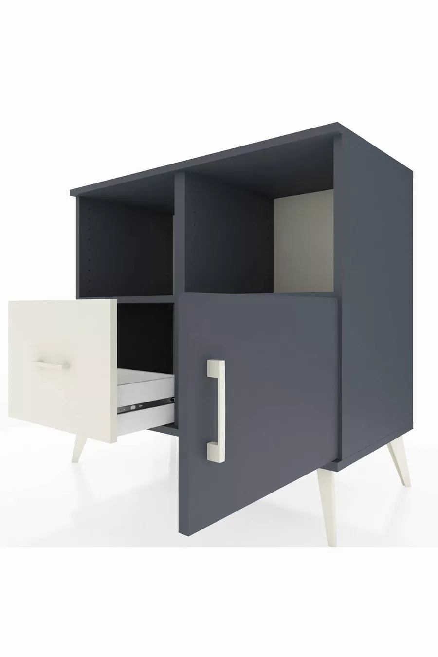 Commode Hyperion 2 étagères 1 tiroir 1 porte Anthracite-Anthracite/Gris pierre