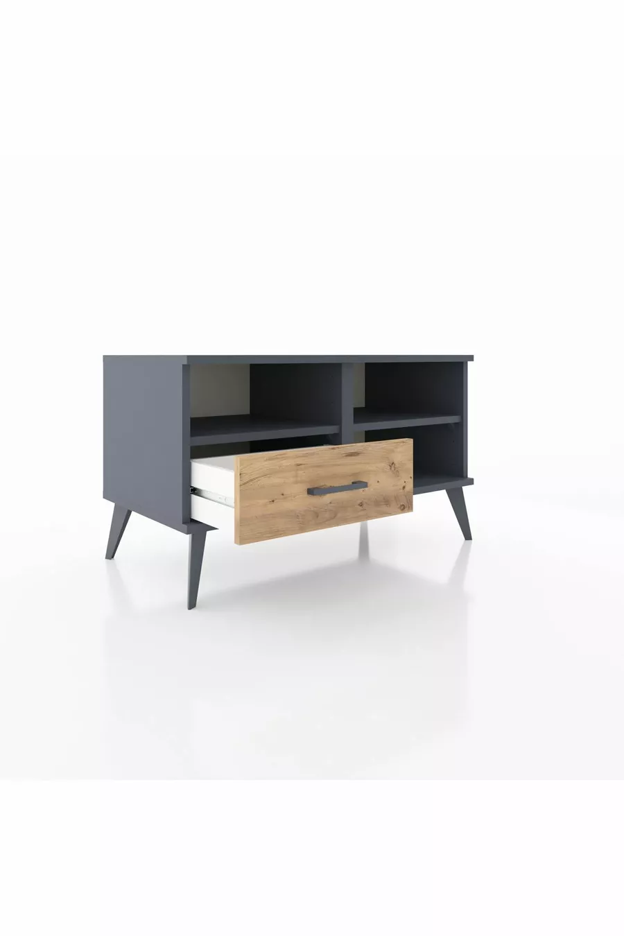 Commode Hyperion 2 étagères avec un tiroir Anthracite-Anthracite/Merisiers