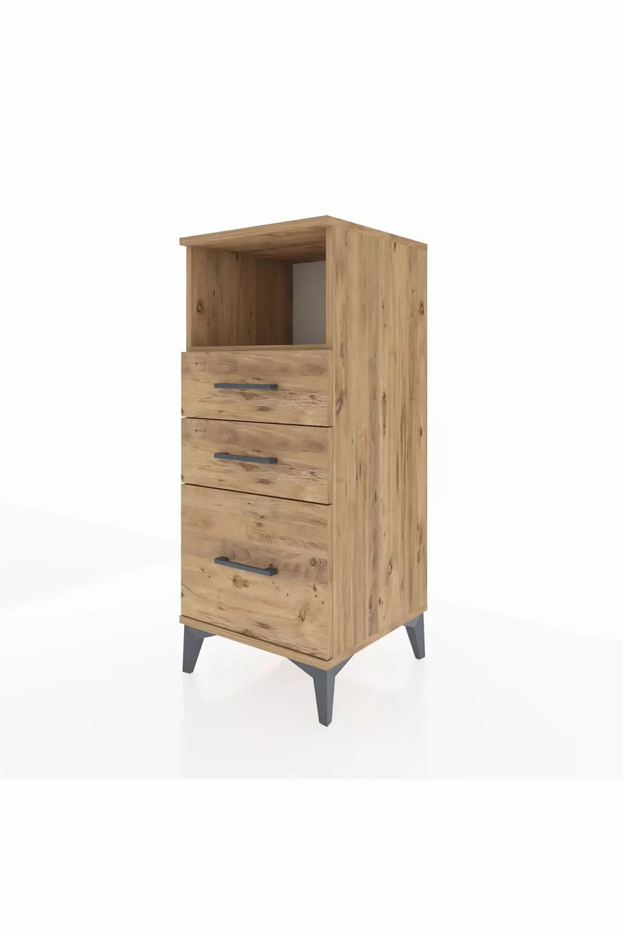 Table de chevet Hyperion avec une étagère et 3 tiroirs en pin