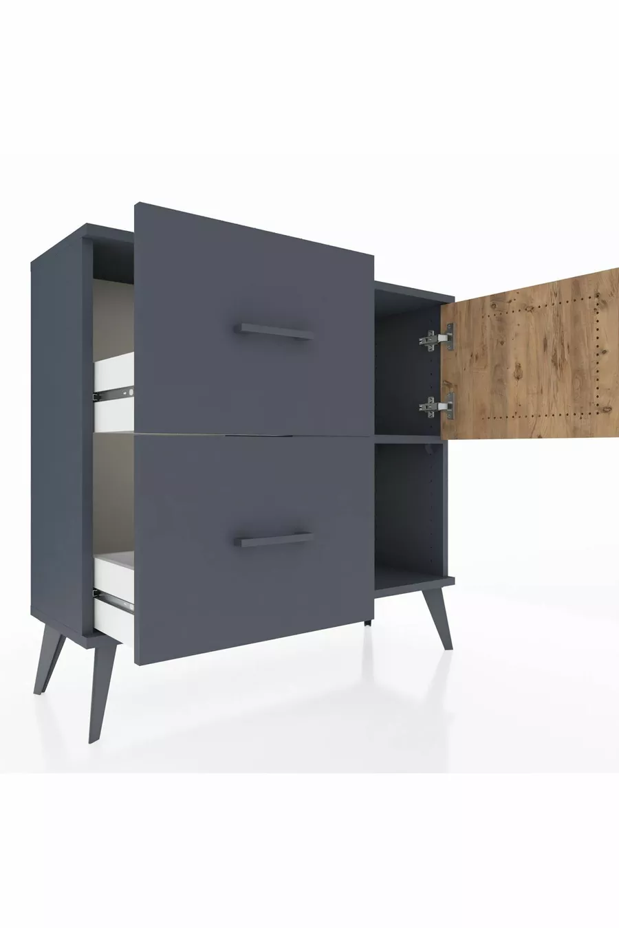 Commode Arges à une étagère, 2 tiroirs et une porte, Anthracite-Sapin/Anthracite
