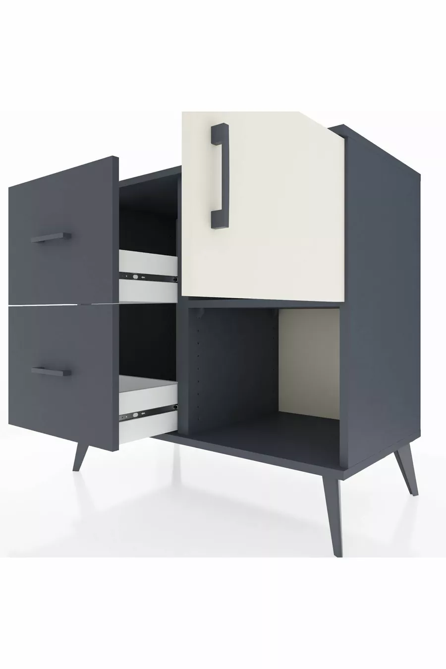 Commode Hyperion à une étagère, 2 tiroirs et une porte, Anthracite-Pierre de lune/Anthracite