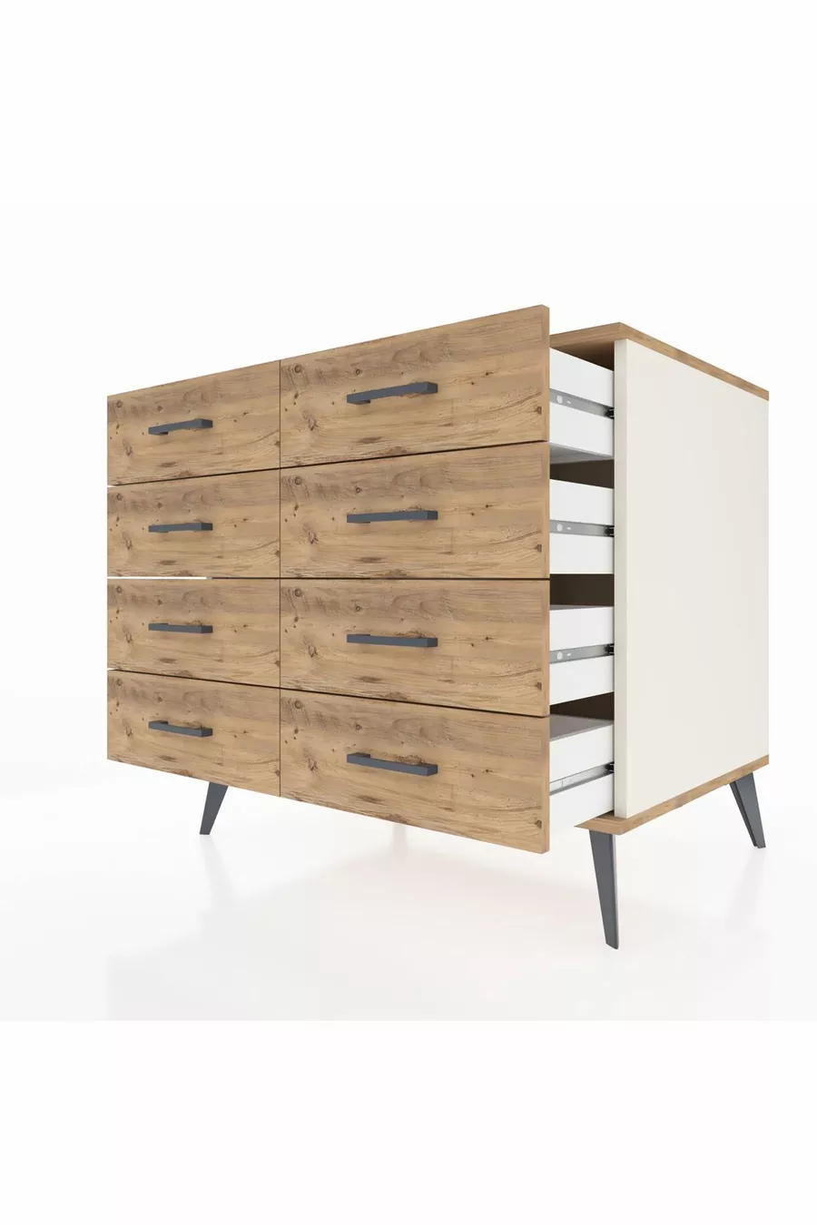 Commode Kronos 8 tiroirs Pierre de lune-Pin
