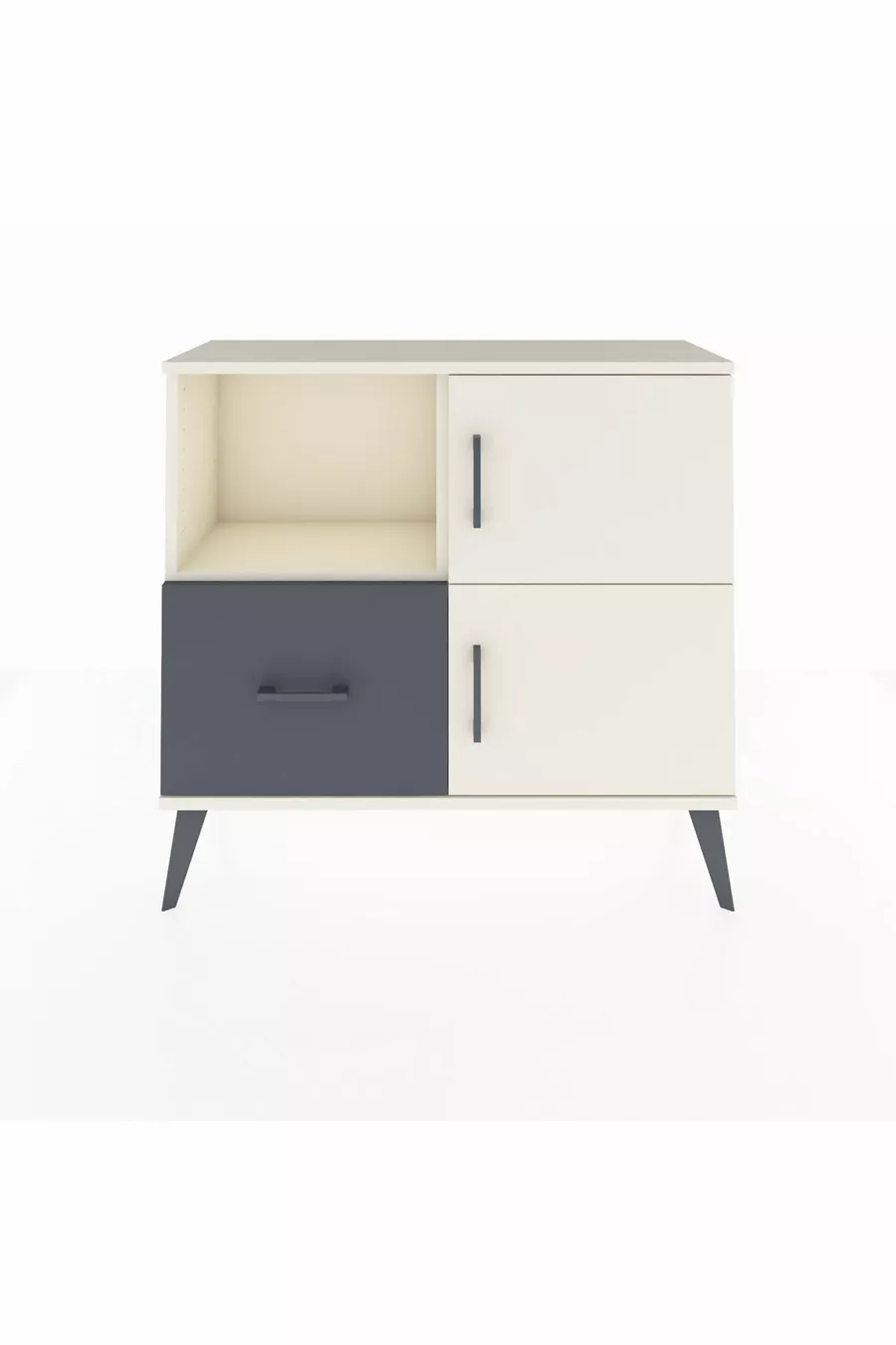 Commode Arges à 2 étagères, 1 tiroir, 2 portes, Pierre de lune/Anthracite