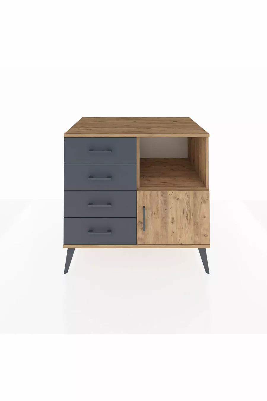 Commode Kronos à une étagère, 4 tiroirs et une porte, Pin-Pin/Anthracite
