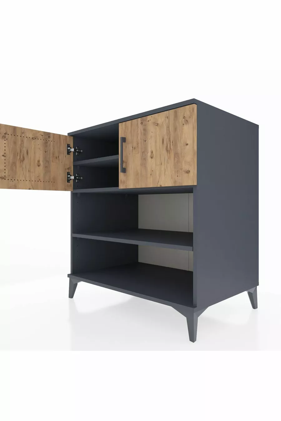 Commode Kronos 3 étagères 2 portes Anthracite-Sapin