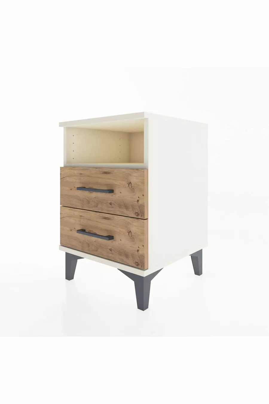 Commode Hyperion à une étagère et 2 tiroirs, Pierre de lune-Pin