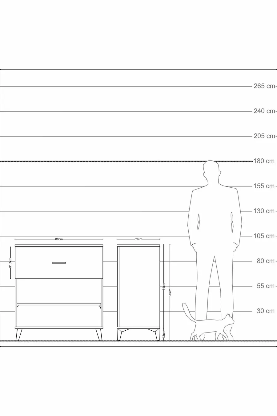 Commode Kronos à une étagère et un tiroir Anthracite-Épicéa