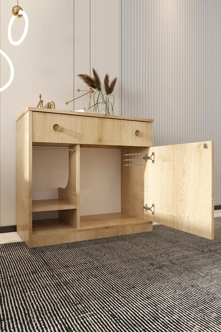 Litière pour chat en bois MONA avec tiroir - couvercle verrouillable - tissu inclus - bac à litière non inclus - CHÊNE SAPHIR