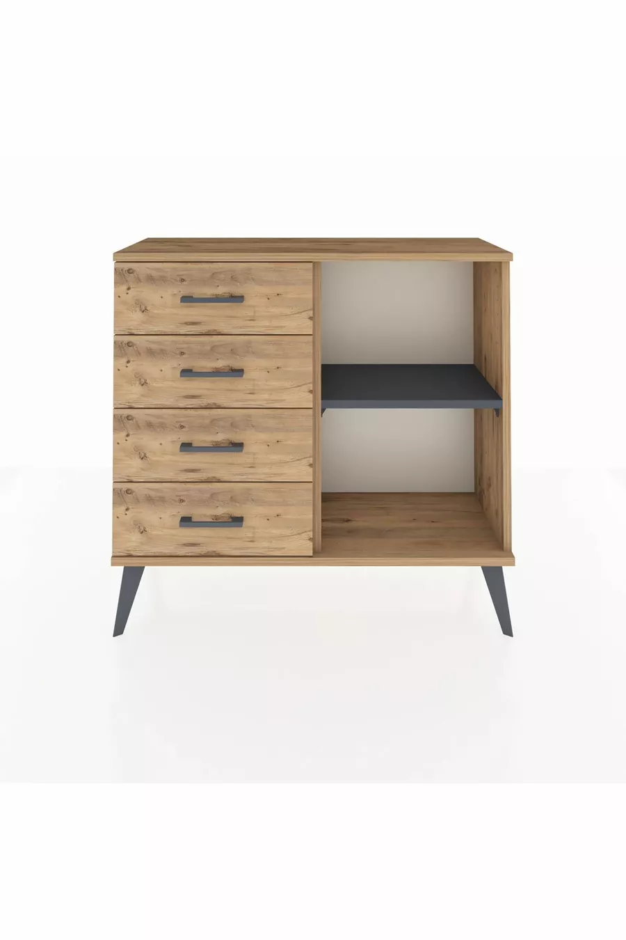 Commode Arges à une étagère et 4 tiroirs Pin-Anthracite/Pin