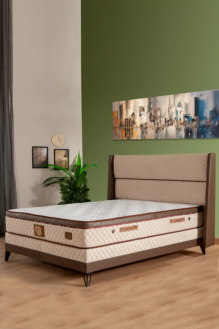 Ensemble Literie Luxueuse Orthopédique Super - Tête de Lit et Sommier - Marron