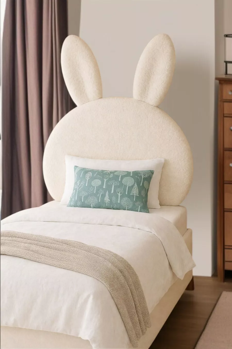 Tête de lit, peluche blanche, tête de lit simple, tête de lit en peluche de lapin