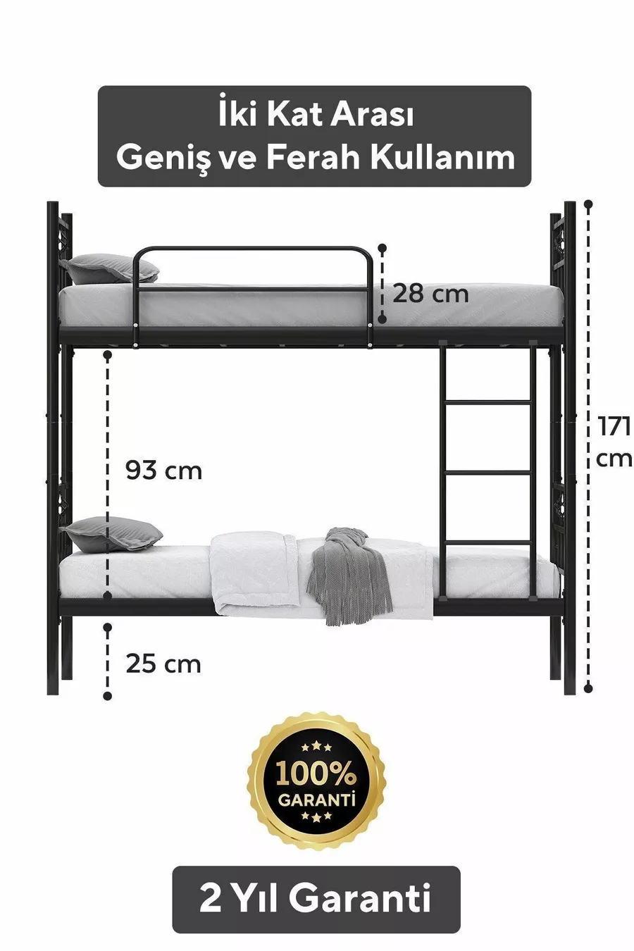Koza Ranza Lits Superposés en Métal Noir Compatibles avec Matelas, Séparables