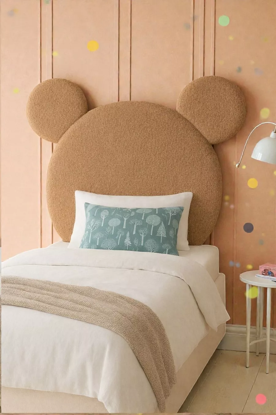 Tête de lit, peluche marron clair, tête de lit simple, tête de lit en peluche Mickey Mouse