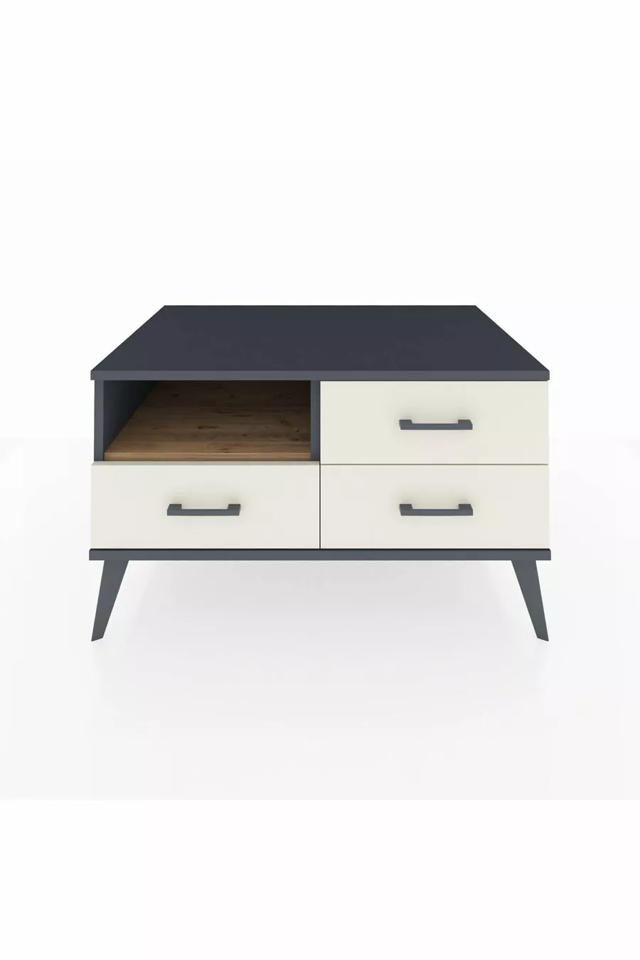 Commode Kronos à une étagère et 3 tiroirs Anthracite-Sapin/Mer de pierre