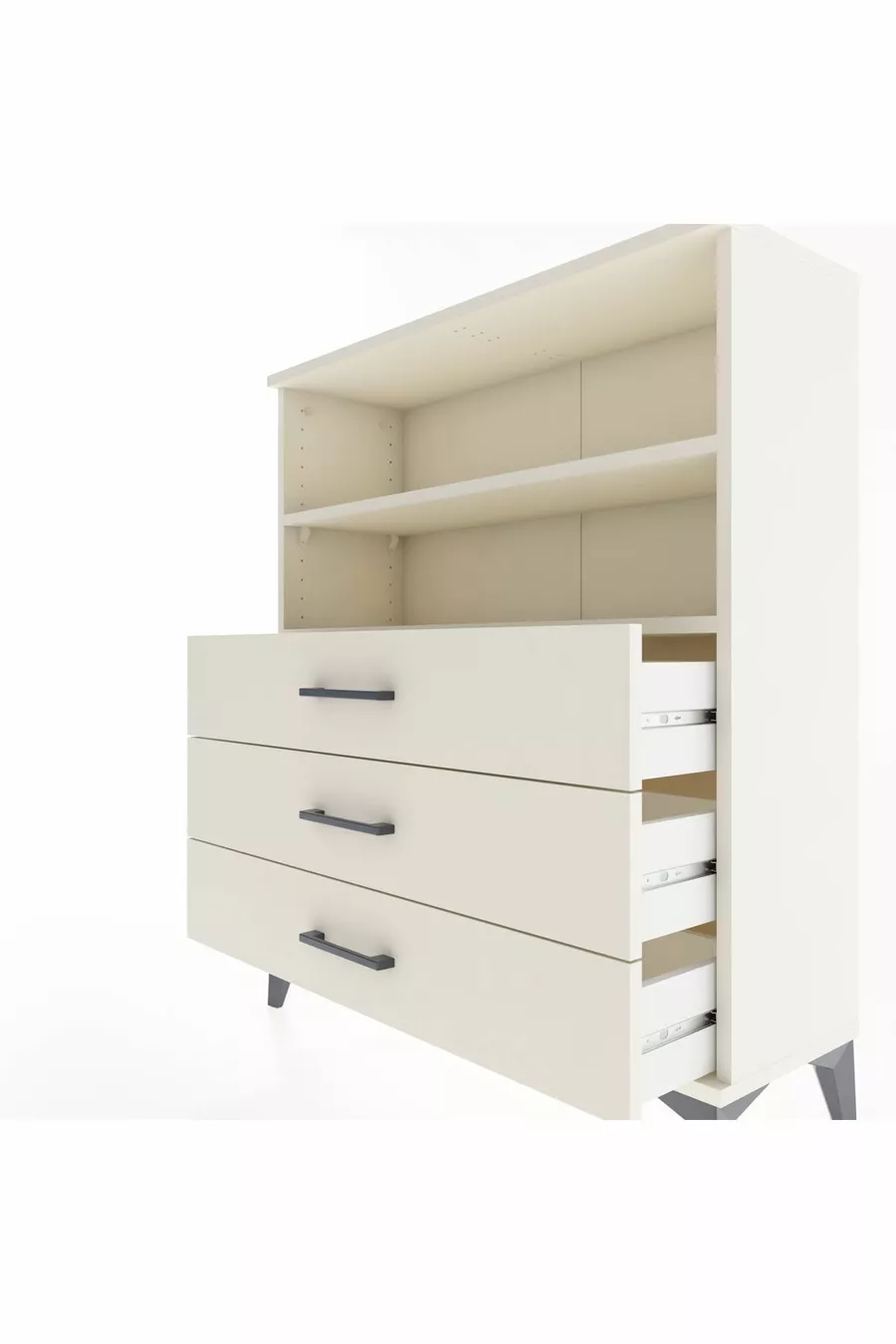 Commode Arges avec 2 étagères et 3 tiroirs, couleur Pierre de Lune