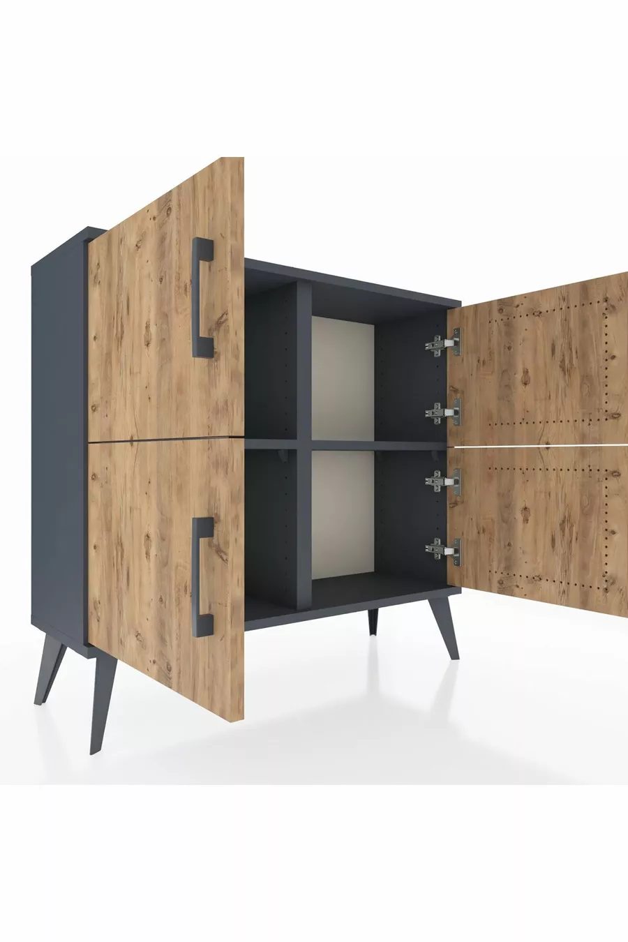 Commode Arges 2 étagères 4 portes Anthracite-Pin/Anthracite