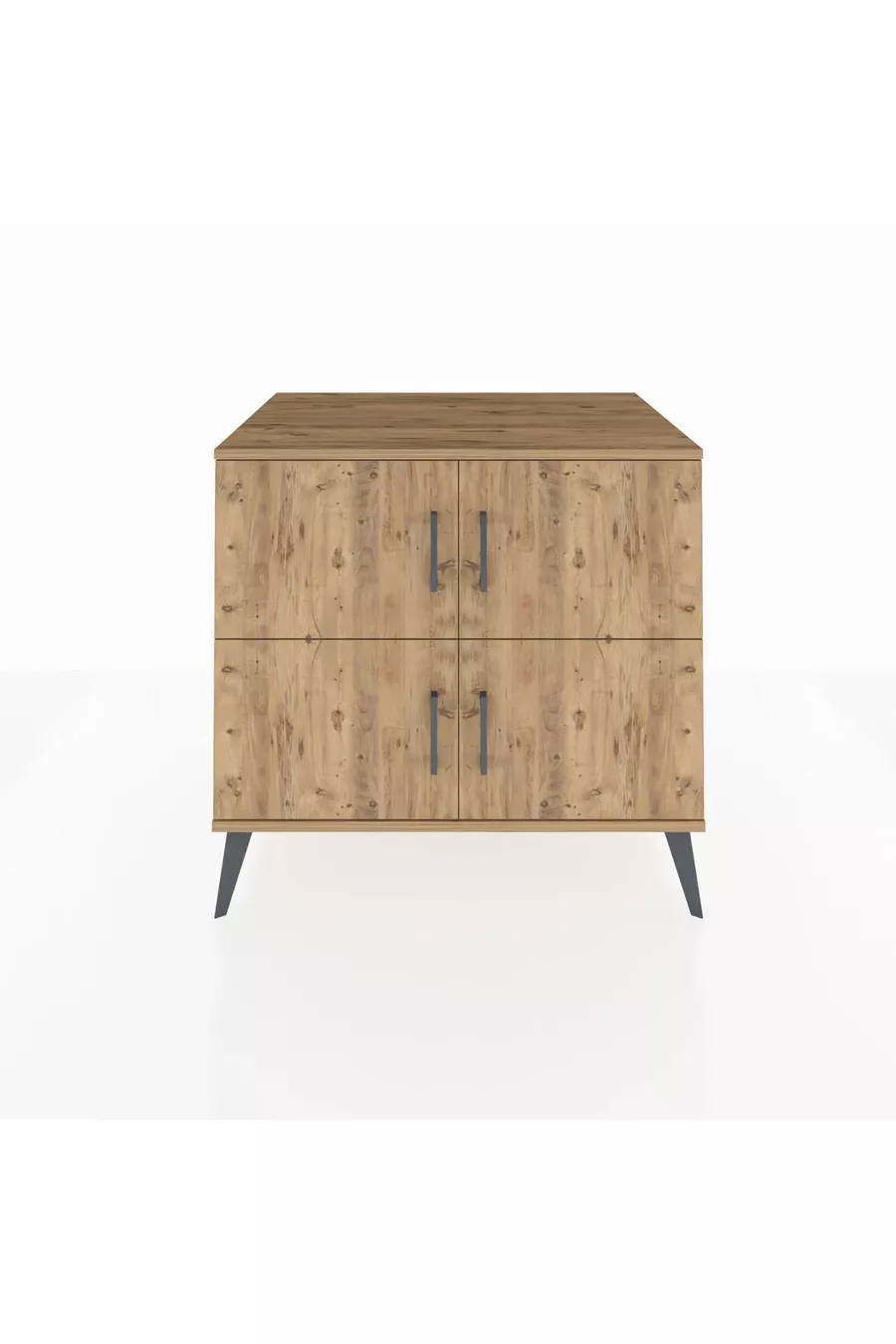 Commode Kronos à 2 étagères et 4 portes Pin-Pin/Marbre blanc