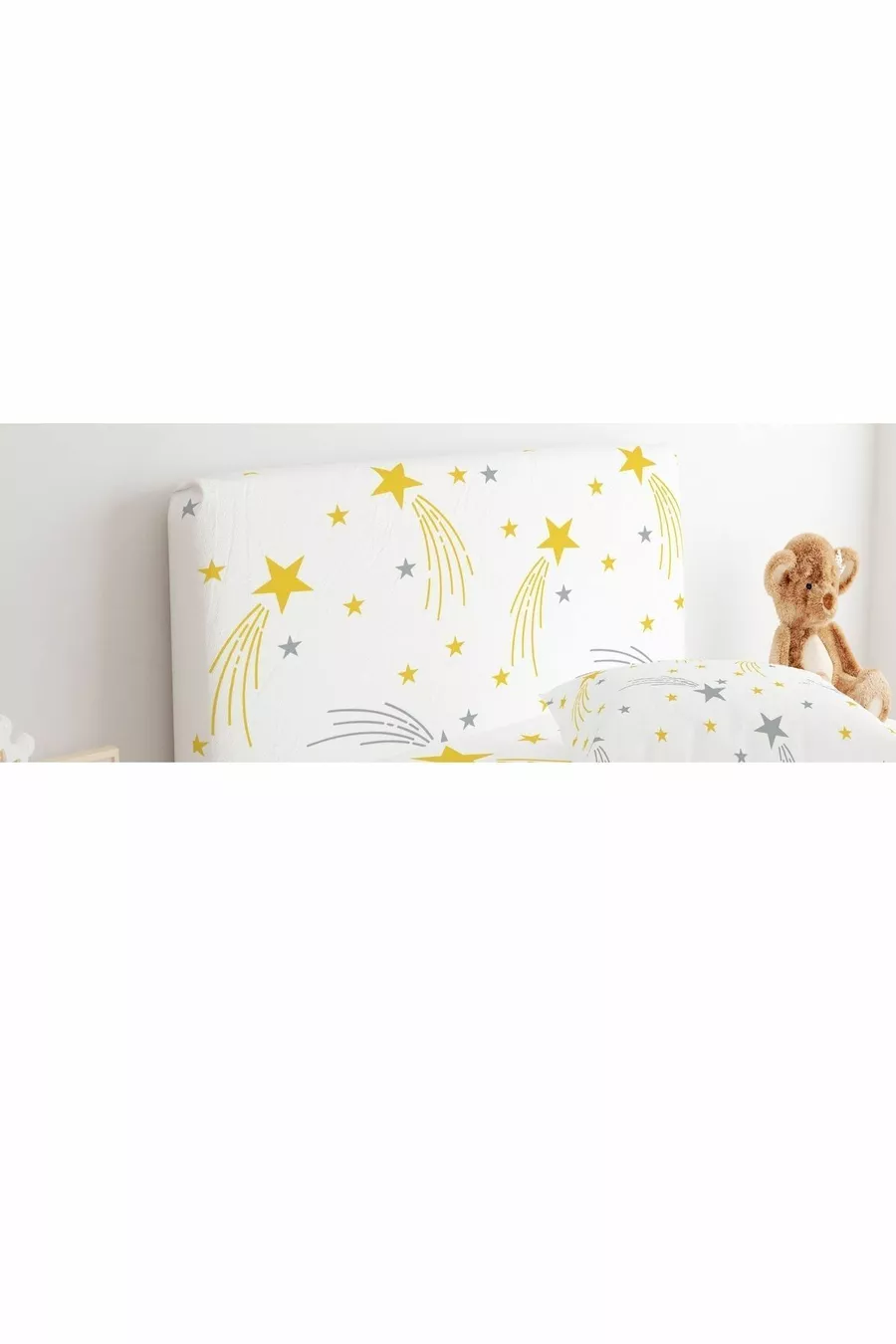 Housse de tête de lit de base Fond blanc Étoiles grises et jaunes