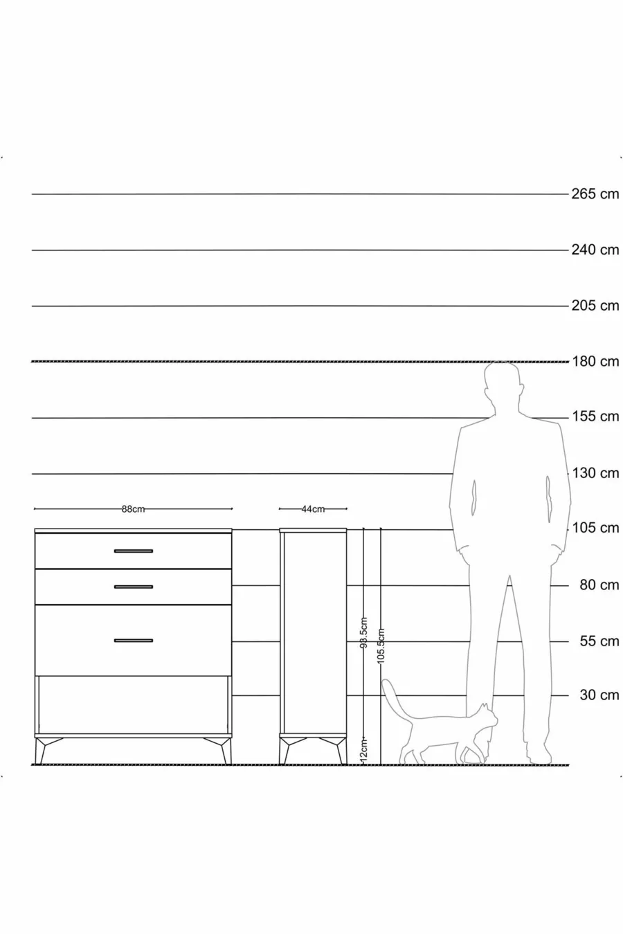 Commode Hyperion 3 tiroirs Pierre de lune-Anthracite