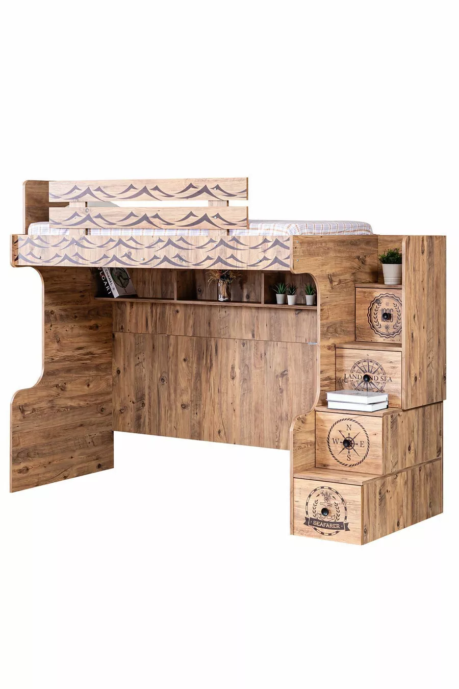 Lits superposés Ranza, Lit superposé Captain Ranza avec armoire et 2 matelas Confort