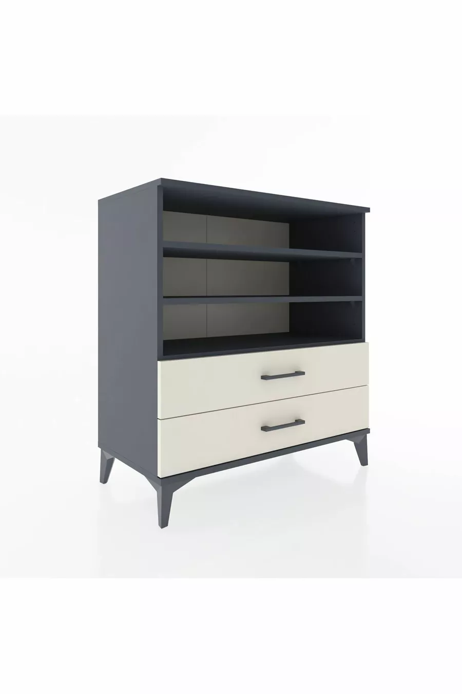 Commode Hyperion 3 étagères 2 tiroirs Anthracite-Pierre de Lune