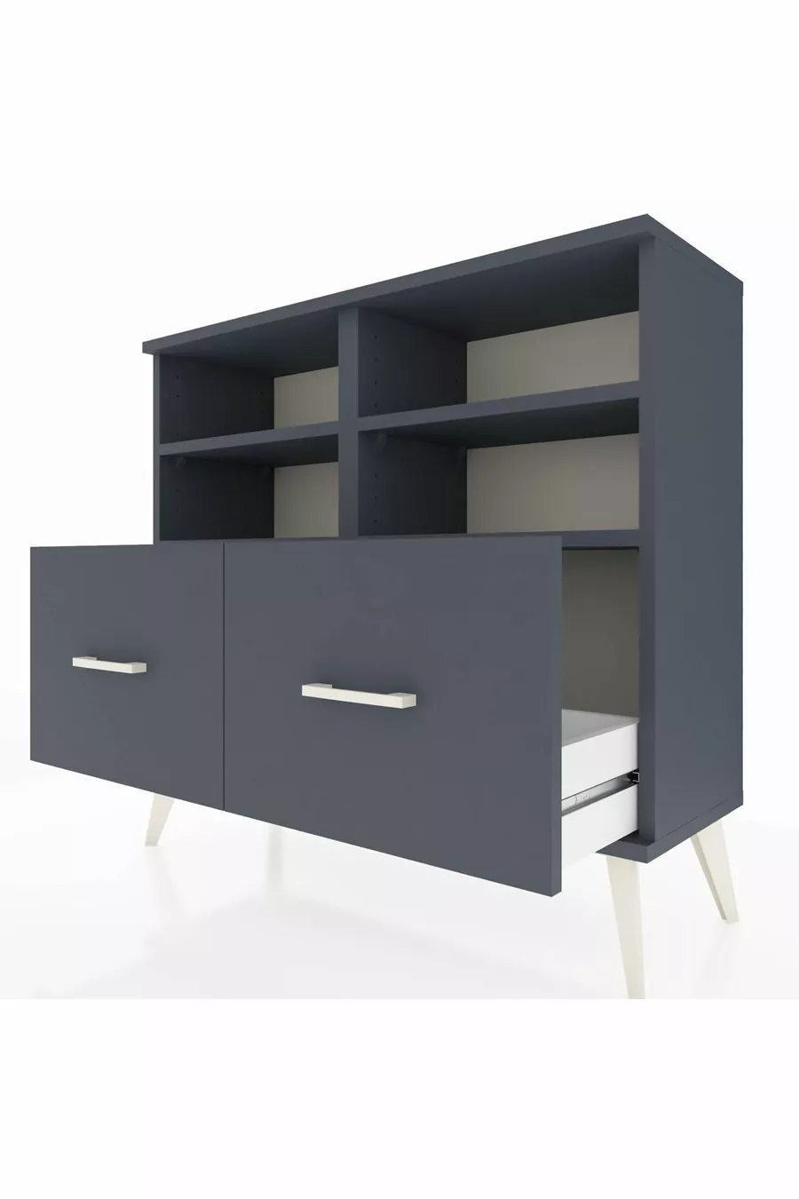 Commode Arges 4 étagères 2 tiroirs Anthracite-Anthracite
