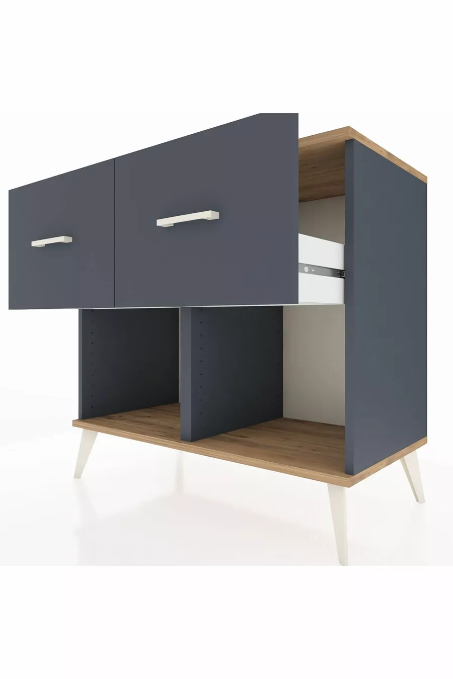 Commode Hyperion 2 tiroirs Anthracite-Sapin/Anthracite