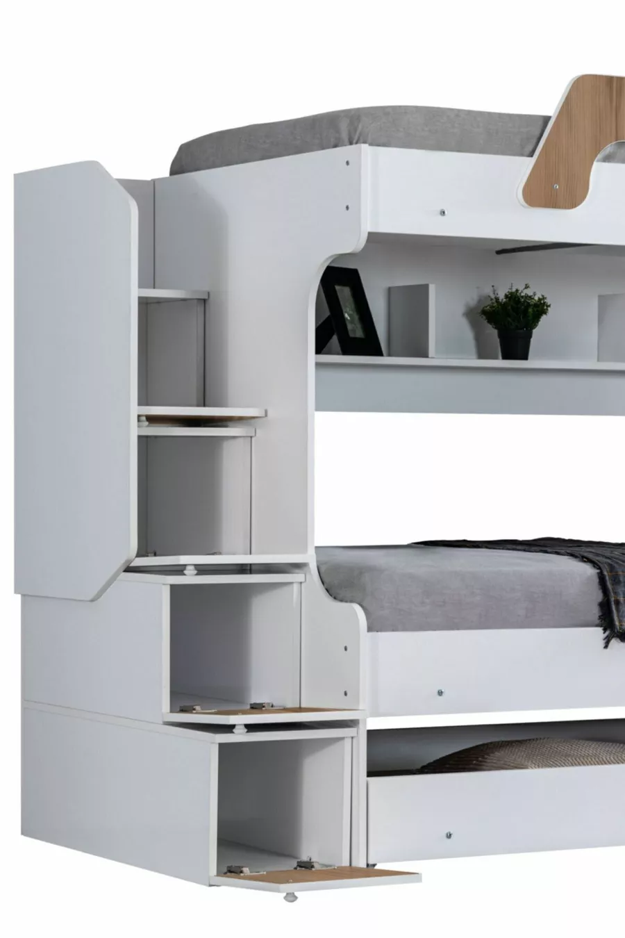 Lits superposés, Lit superposé avec lit d'appoint Inci - Noyer 2 matelas Comfort
