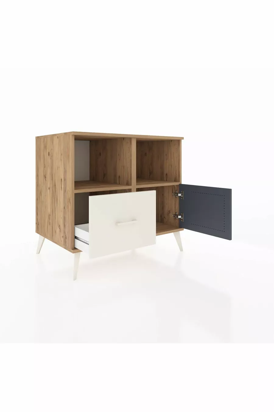Commode Kronos avec 2 étagères, 1 tiroir et 1 porte, pin-anthracite/pierre de lune