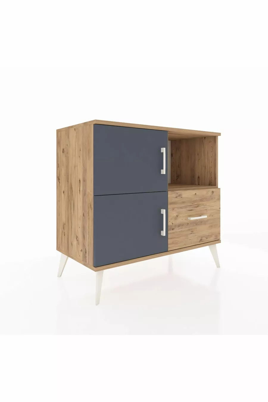 Commode Hyperion 2 étagères 1 tiroir 2 portes Pins-Anthracite/Pins