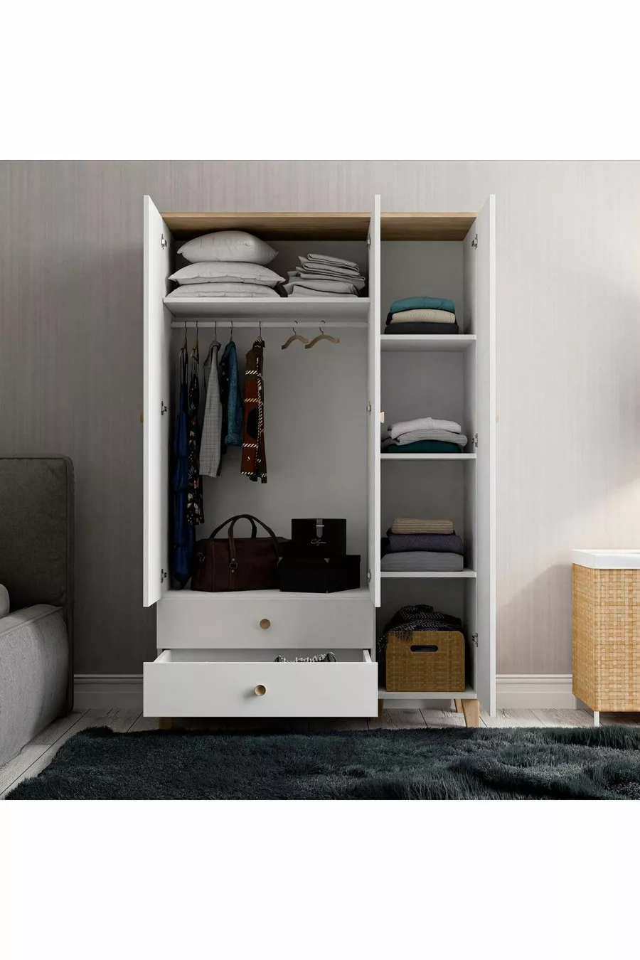  VENTO ARMOIRE 3 PORTES PANIER-BLANC