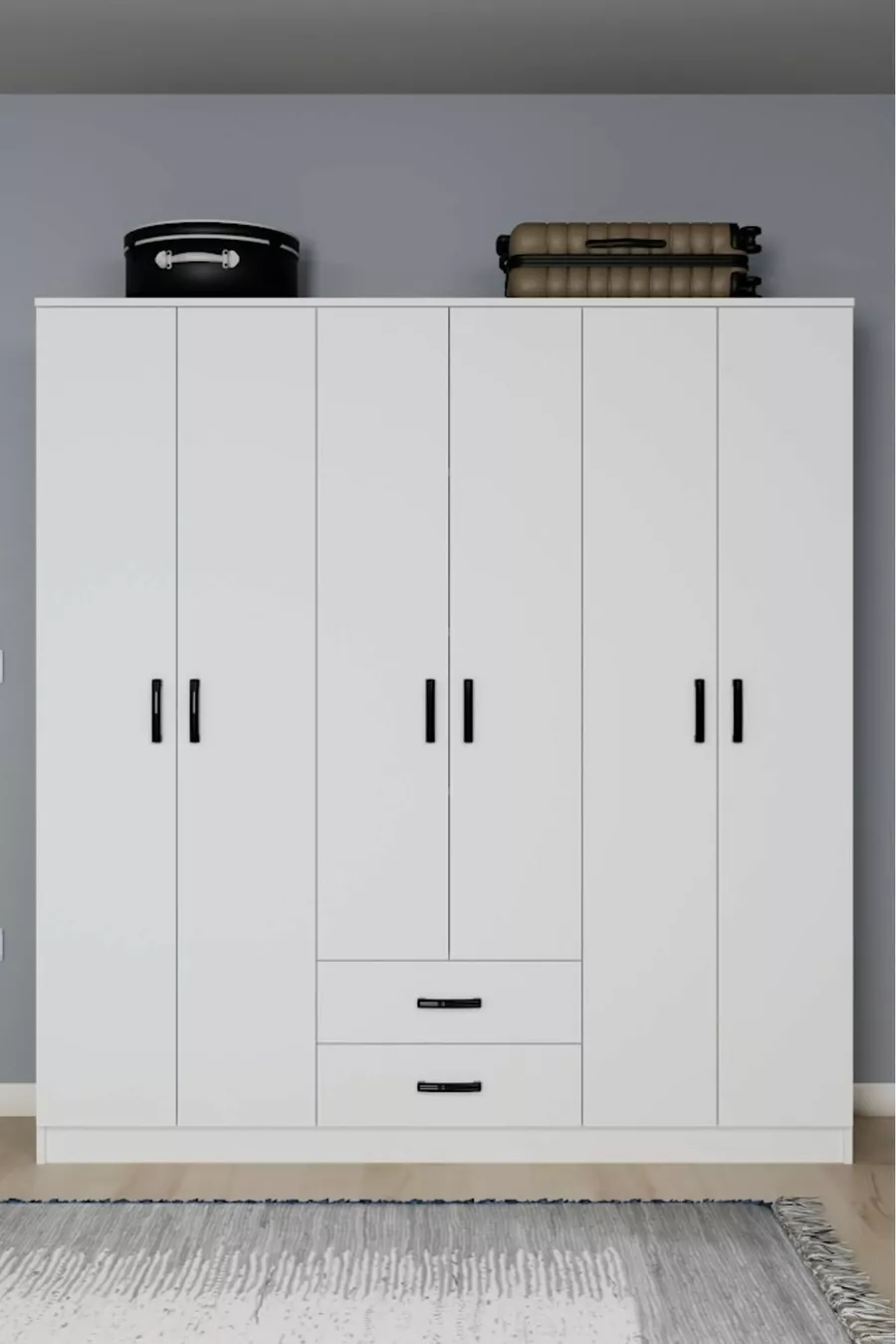 Armoire à vêtements Ekoser 6 portes 2 tiroirs blanc mat