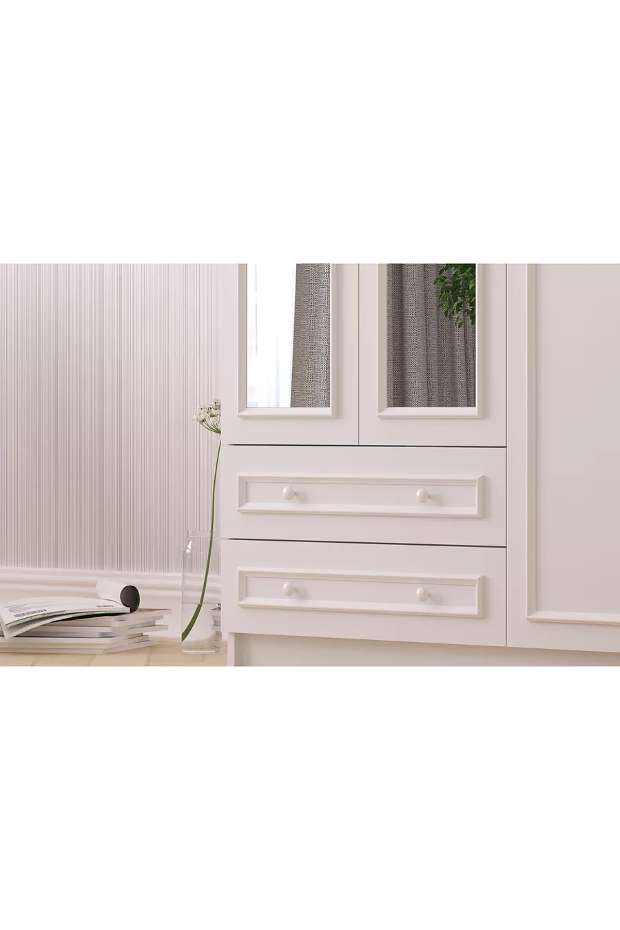 Armoire Lina Country 3 portes 2 tiroirs avec miroir
