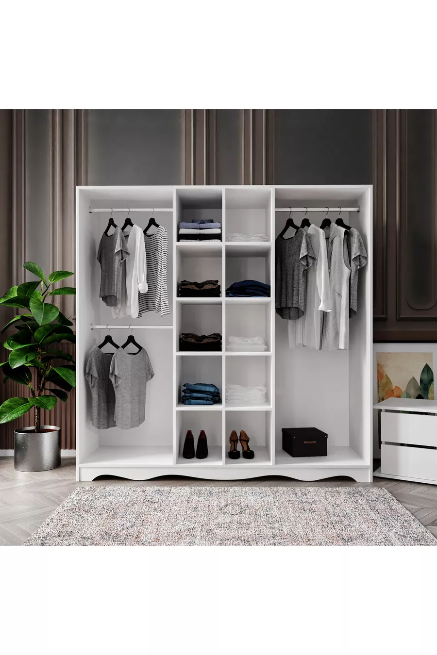 Armoire modulaire campagnarde gratuite à 6 portes et 2 tiroirs, garde-robe - MDF de première qualité