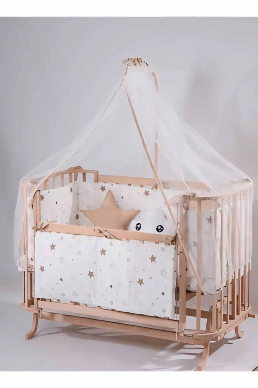 Ensemble de sommeil Mabela Beşik en bois brun avec étoiles