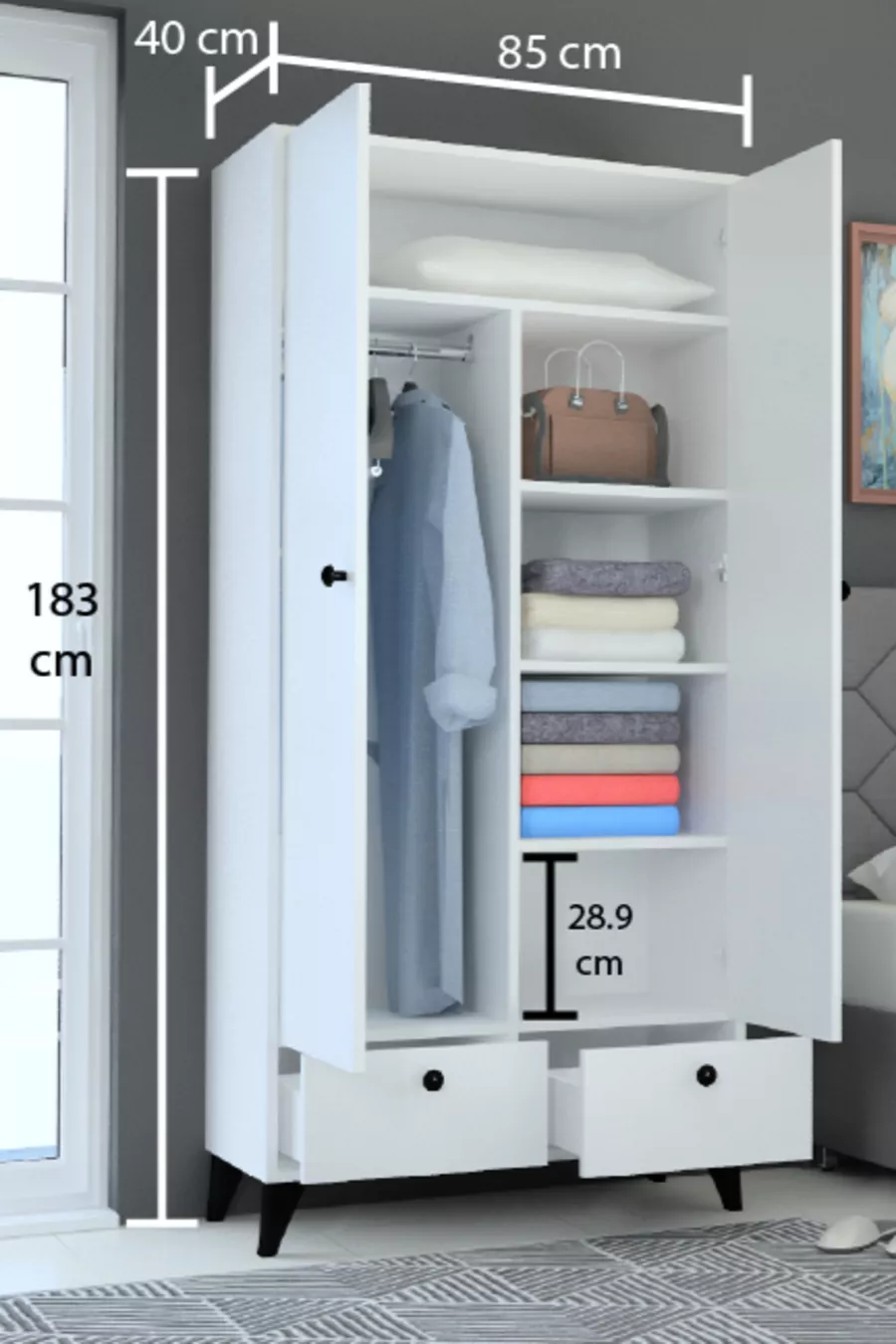 3Atlanta Armoire à 2 tiroirs et 2 portes