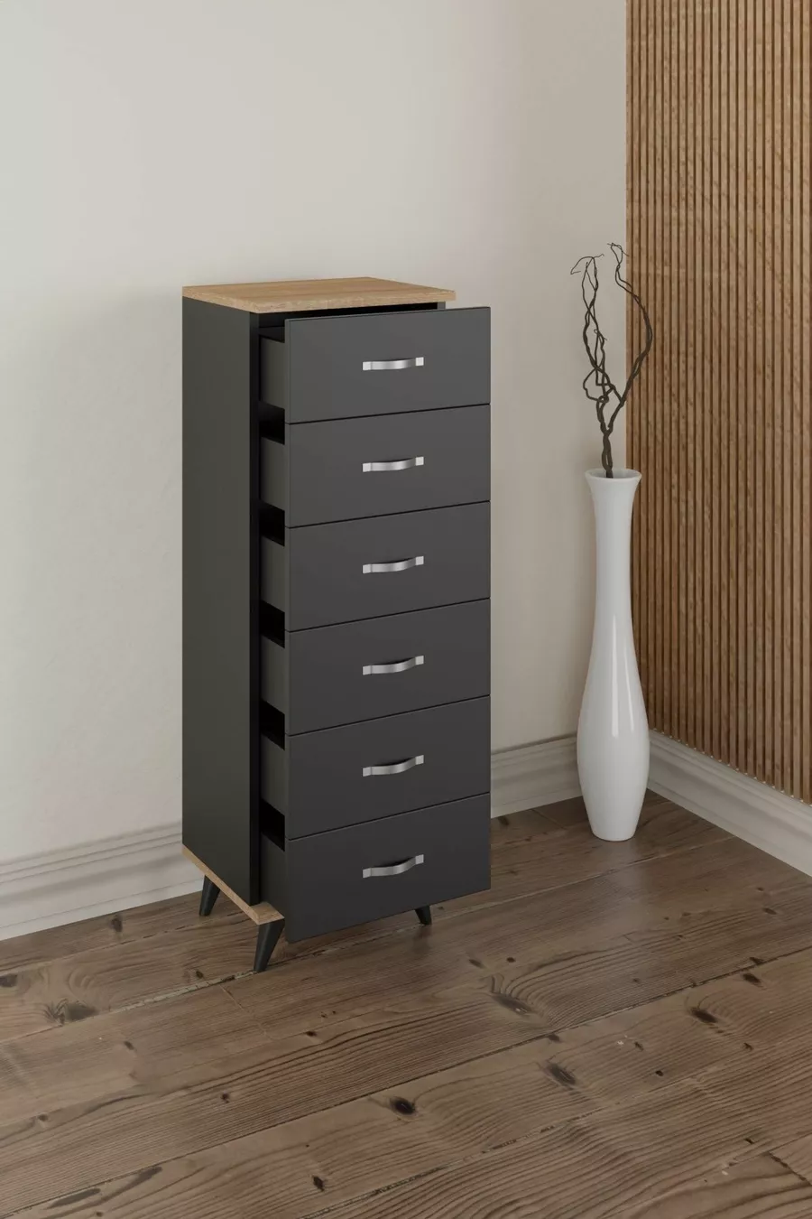 Commode Belinda à 6 tiroirs Gris anthracite