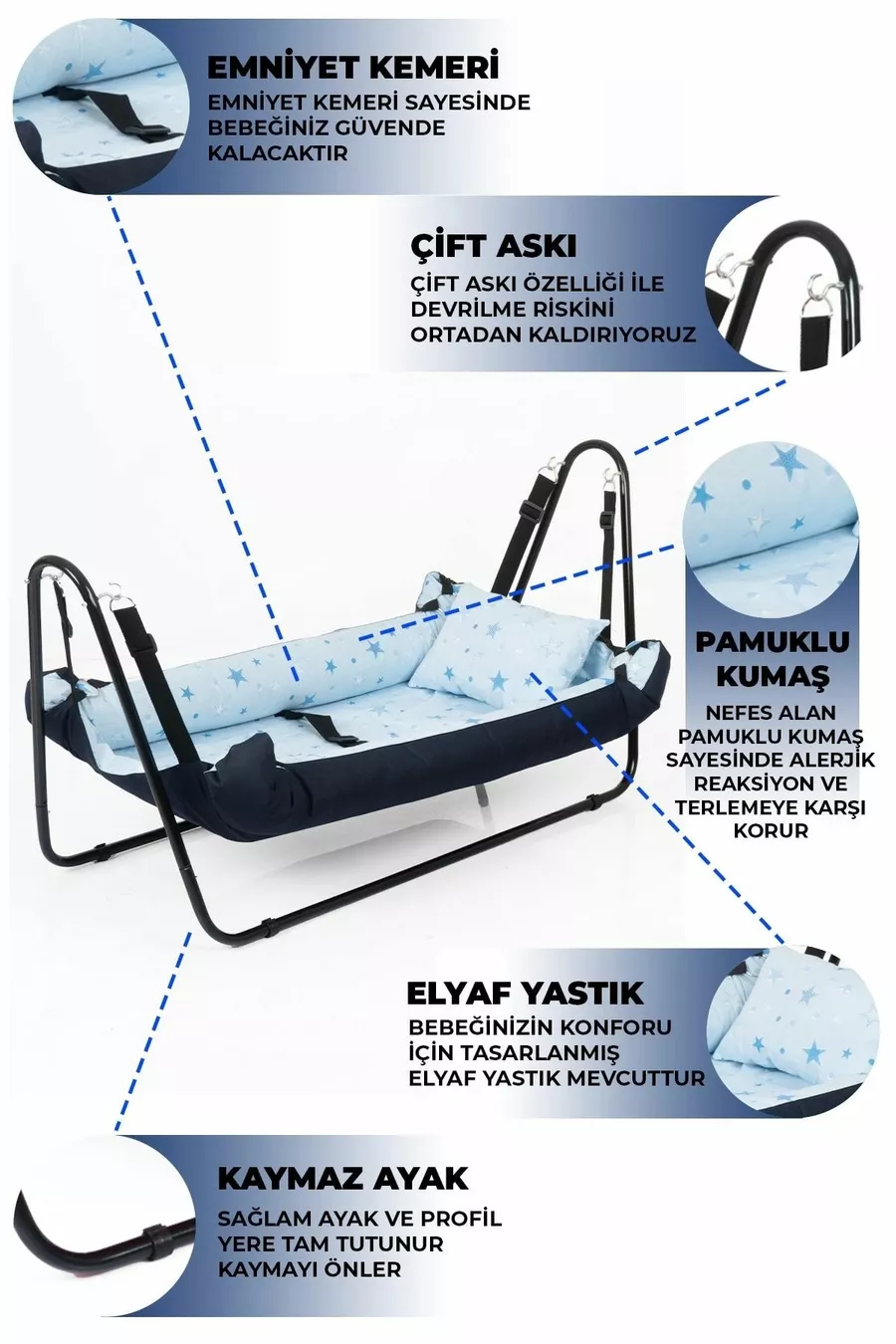 Jupiter Bébé Hamac Bleu Marine