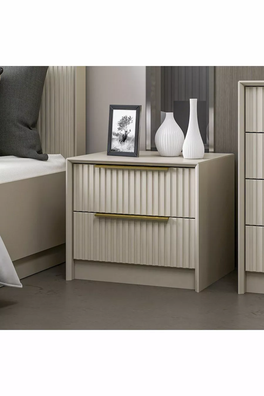 Kale Luxe Soft 2 tiroirs table de chevet avec membrane en travertin