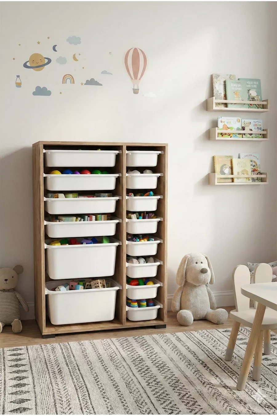 Armoire à Jouets Polyvalente avec Tiroirs et Unité de Rangement – Organisateur de Chambre d’Enfant avec Étiquette Cadeau