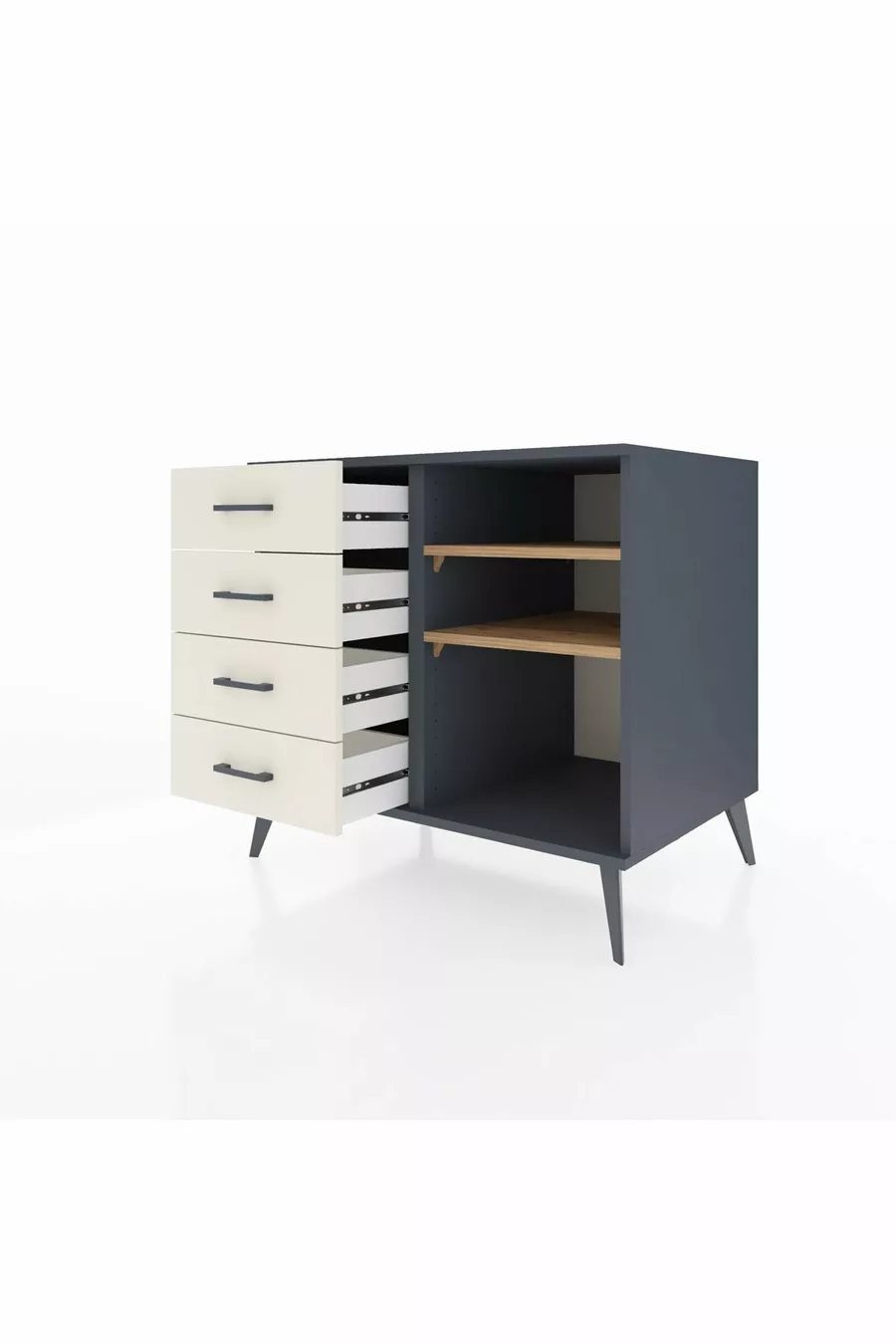 Commode Kronos 2 étagères 4 tiroirs Anthracite-Sapin/Mer de pierre