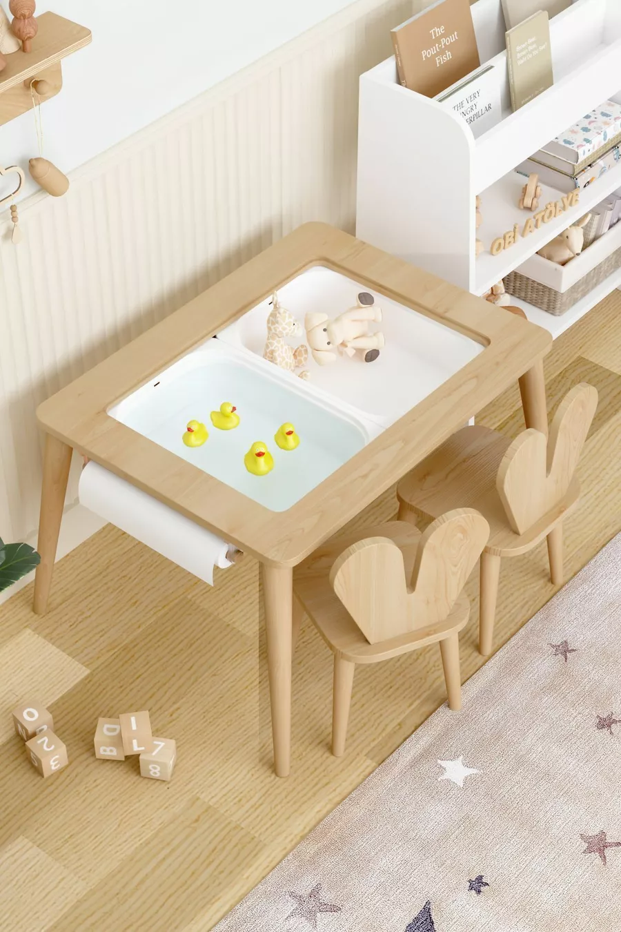 Table d'activités en bois résistante à l'eau avec 2 chaises en bois