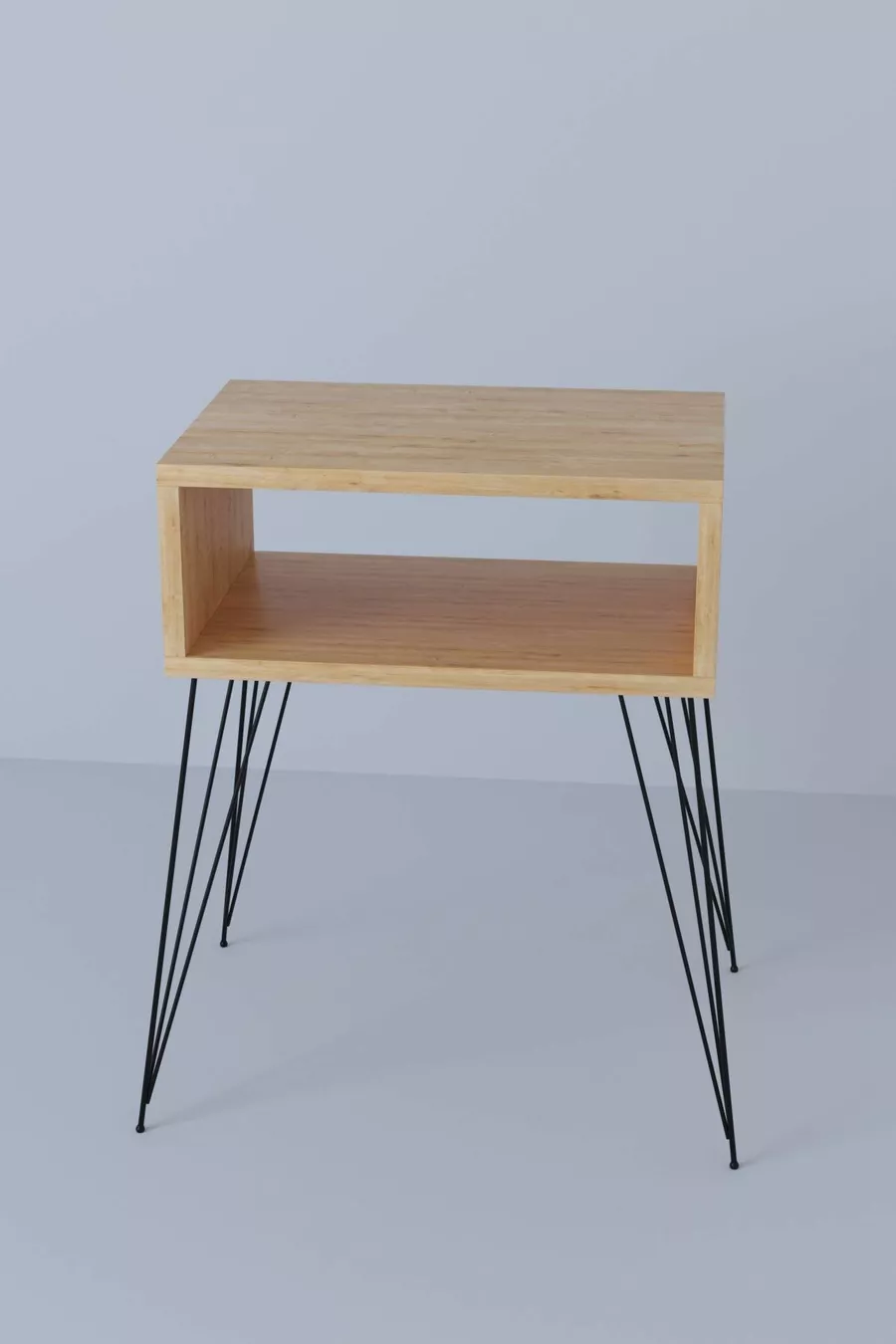 Table de chevet métallique sur pieds - Chêne
