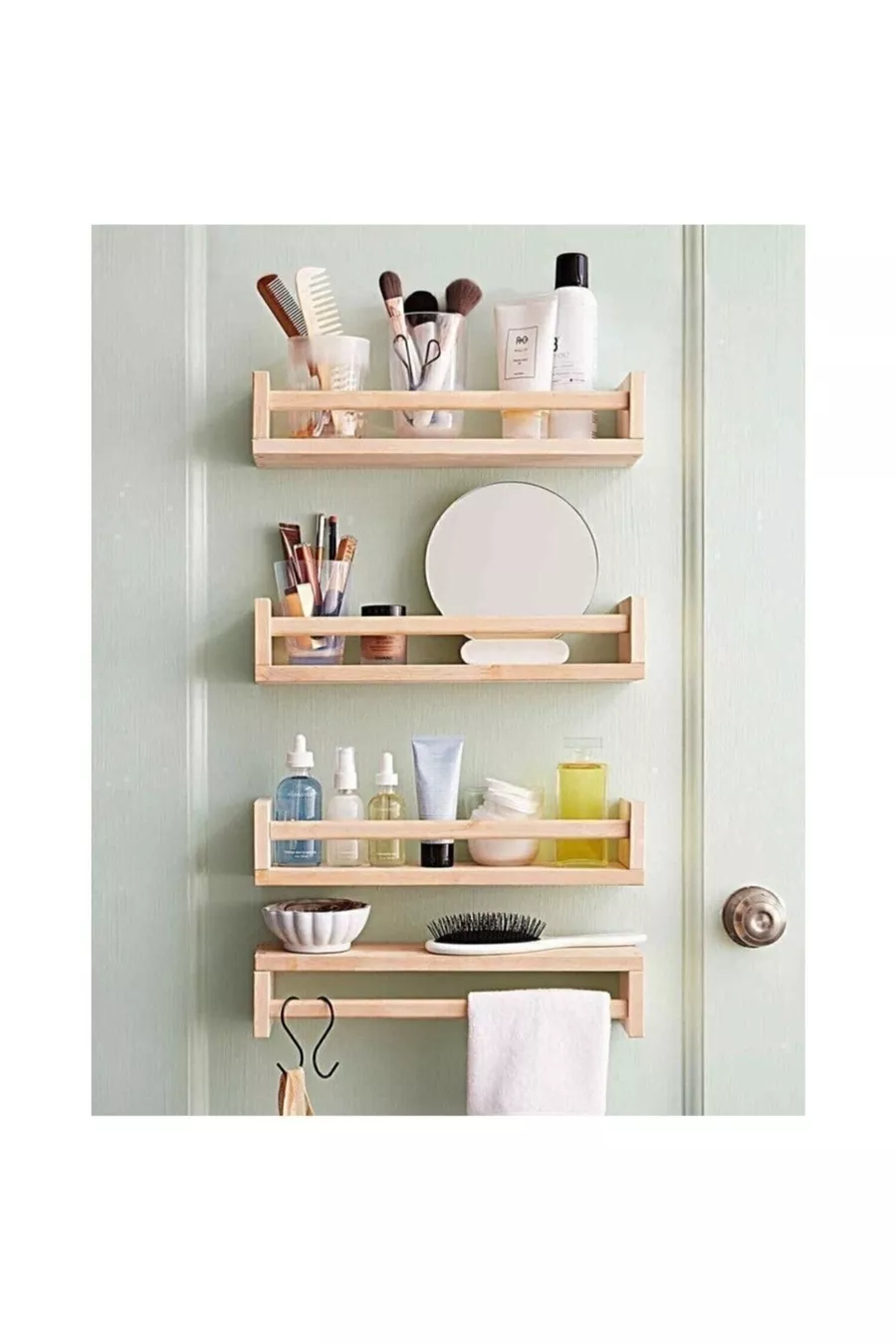 Étagère murale en bois 4 pièces pour bureau-salle de bain-cuisine, réversible, avec colle et supports de fixation à vis inclus