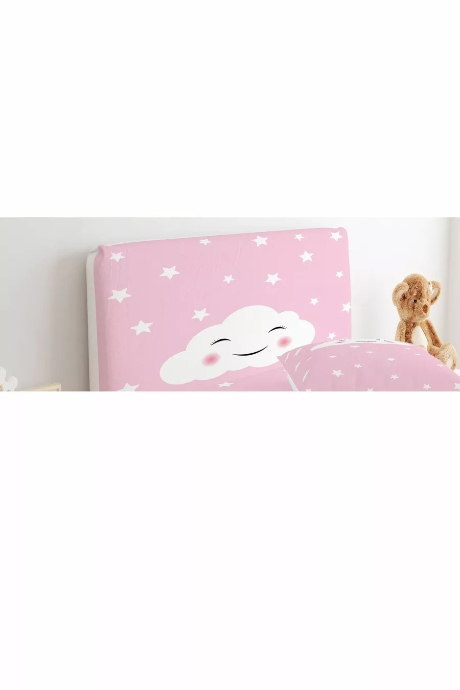 Housse de tête de lit rose avec nuage souriant