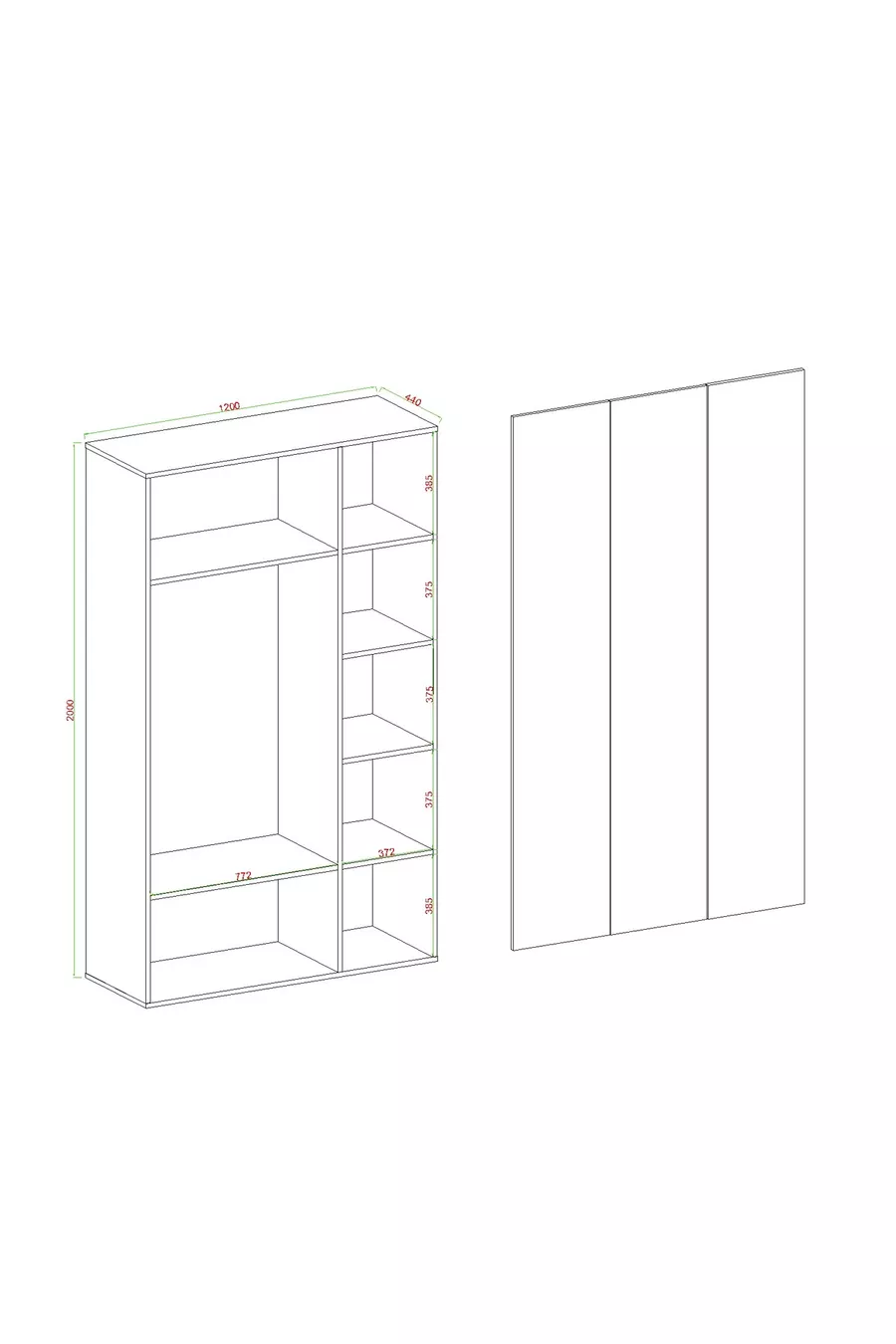 Armoire Niro 3 portes, avec tringle et étagères,  cm, blanc