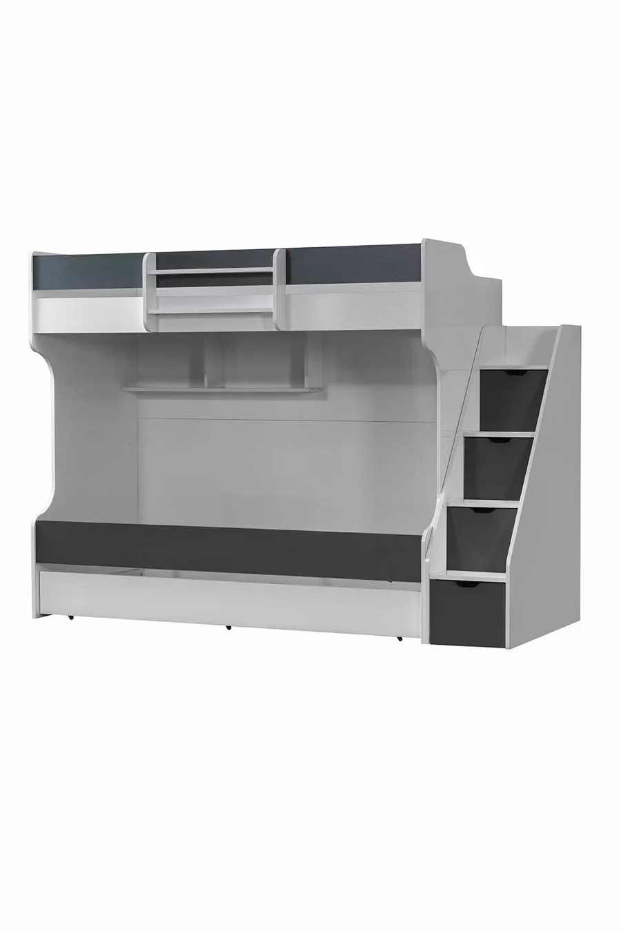 Lits superposés, Lit superposé Kardem avec tiroirs - Anthracite 2 matelas confort
