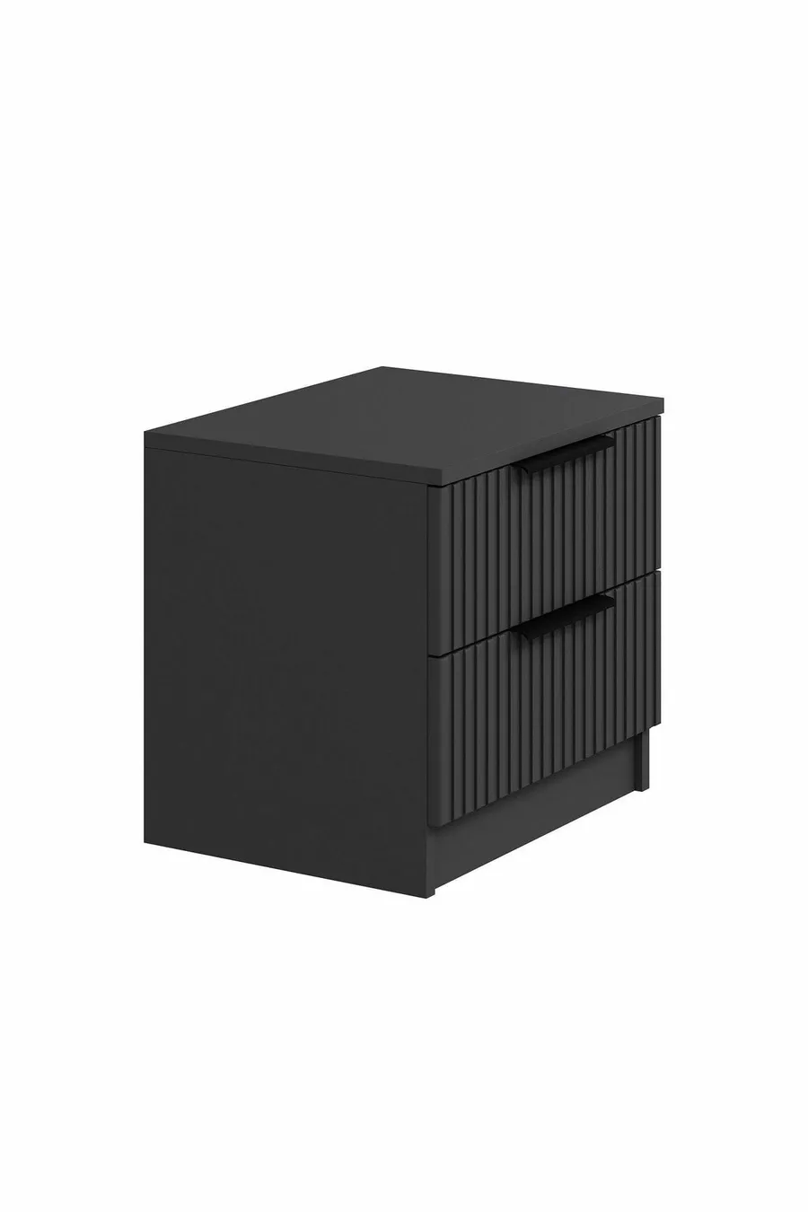 Table de chevet Kale Plus 2 tiroirs - Anthracite avec motif rayé en membrane