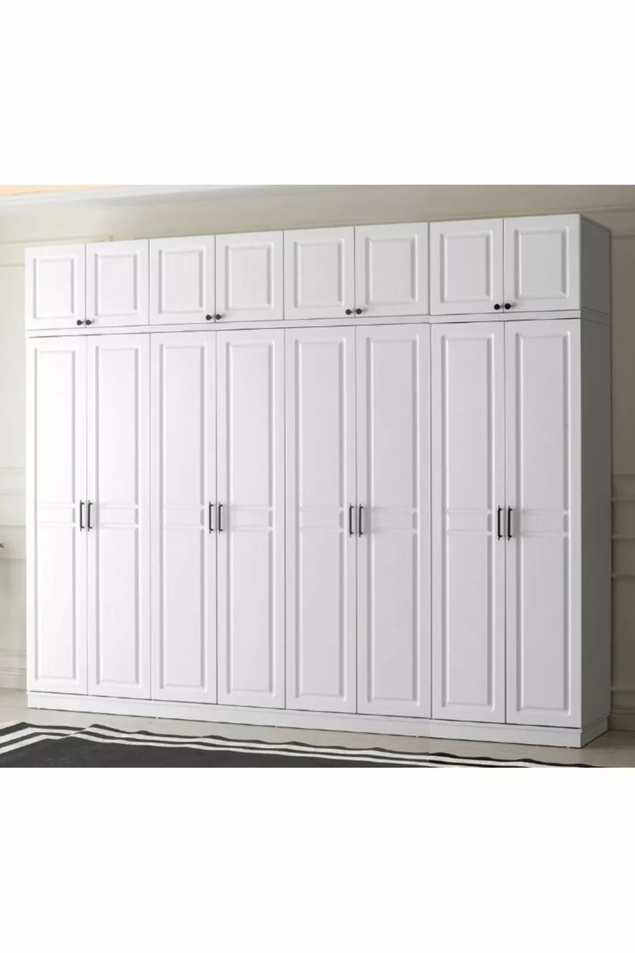 Armoire Blanche en MDF Complète avec 8 Portes et Étagères, Montage Gratuit